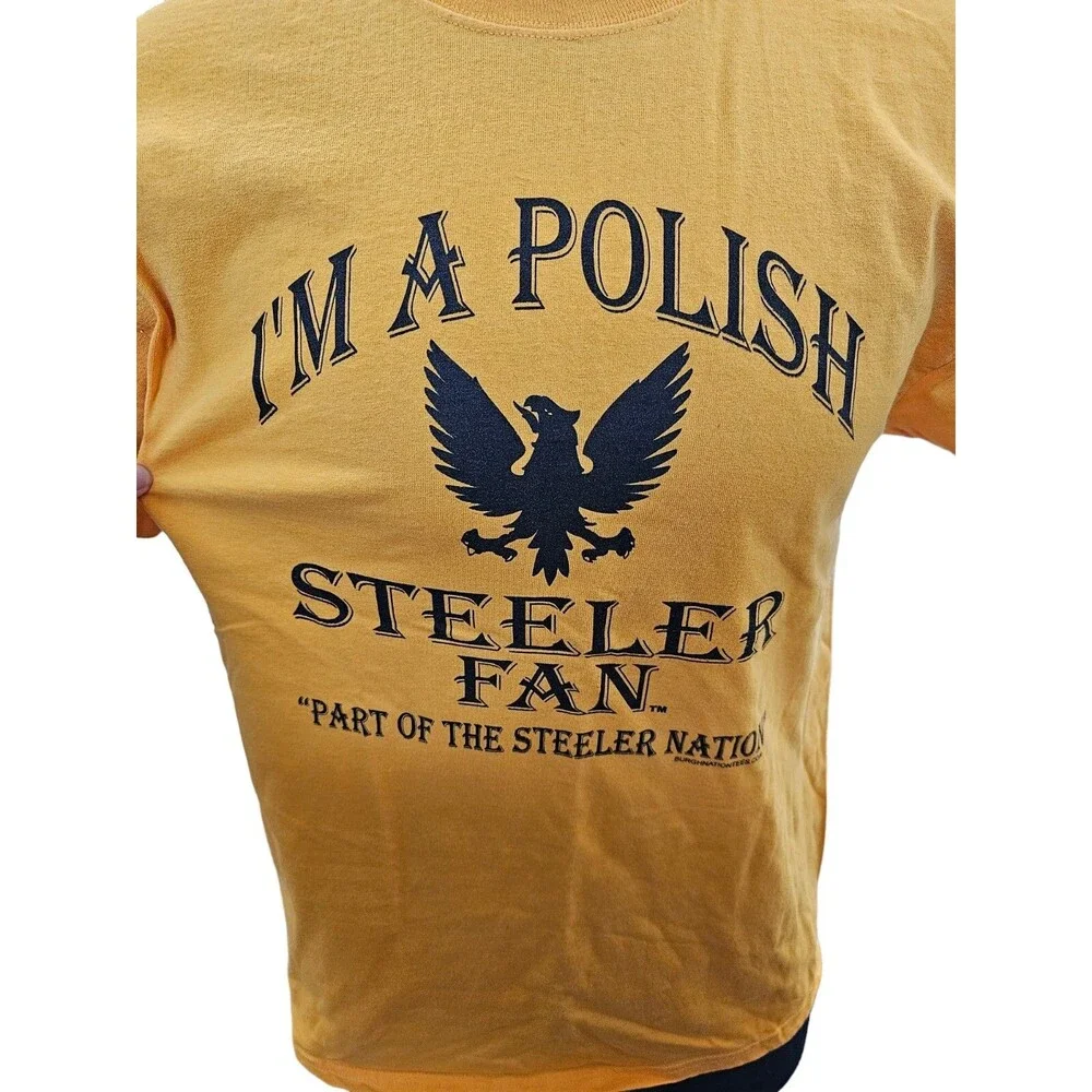 I'm a POLISH Eagle PITTSBURGH STEELER Fan NATION NFL BLACK/YELLOW T-Shirt Large - Picture 4 of 5